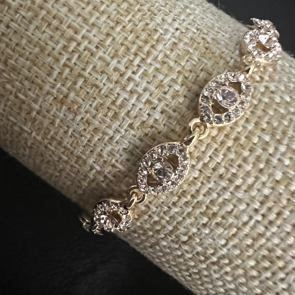 Vintage Givenchy Gold Tone Crystal Pave Link Bracelet 7.25 Inch Old Money Y2K